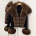 Luxury Knit Cardigan With Fox Fur Trim – Short Sleeveless Winter Coat For Women (Elegant & Warm Open-Front Sweater Jacket)_ecoleips.com