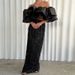 Elegant Off-Shoulder Ruffle Blouse & Sequin Maxi Skirt Set – Flowy Flounce Sleeves & Glamorous Fringe (S-Xl)_ecoleips.com