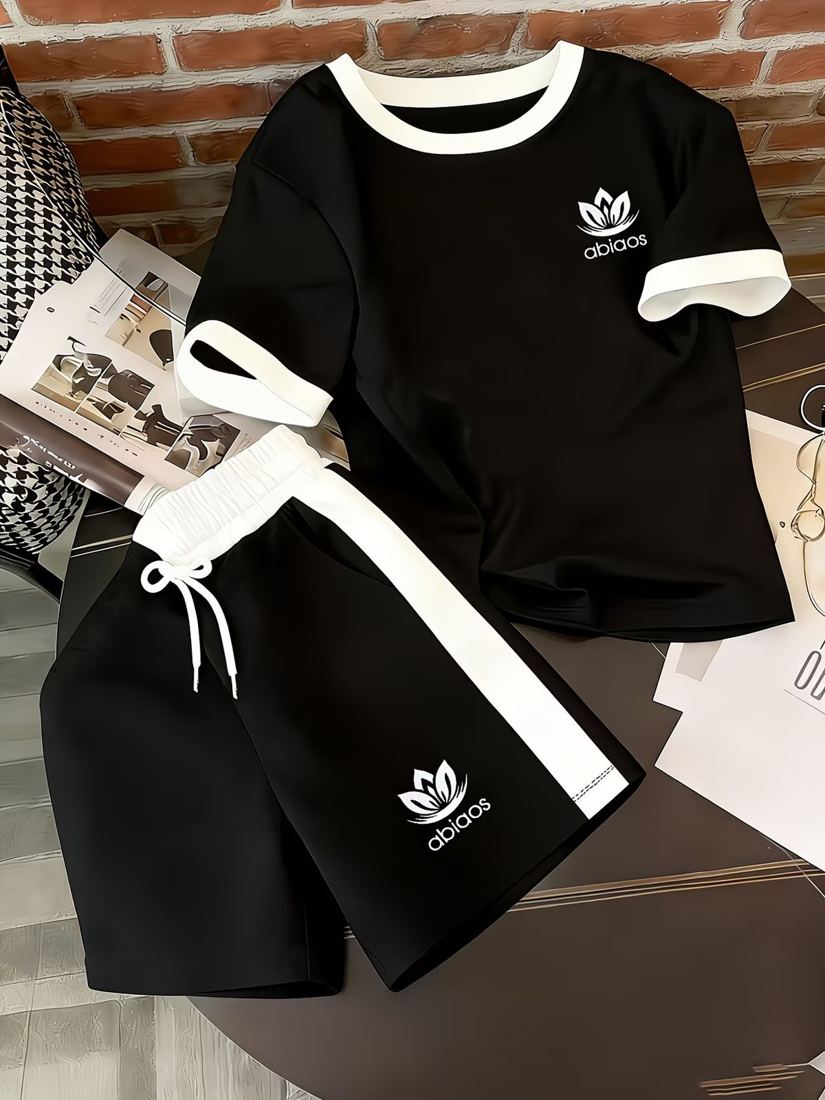 Women's Clothing Summer Women's Lotus Print Minimalist Top And Shorts Set Style Short Sleeved Clothing Print_ecoleips.com