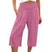 Summer Women's Capri Pants Thin Wide Leg Cotton Linen Blend with Pockets European American Fashion Style_ecoleips.com