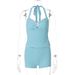 European And American Women's Clothing 2025 Summer New Fashion Sexy Backless Tie-Neck Top Slim-Fit Striped Shorts Set_ecoleips.com