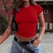 Voya Women's Big Red Pure Desire Style T-shirt Spring/Summer New Fashion Versatile Top_ecoleips.com