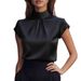 Women's Satin Short Sleeved Top Pleated Design Clothing_ecoleips.com