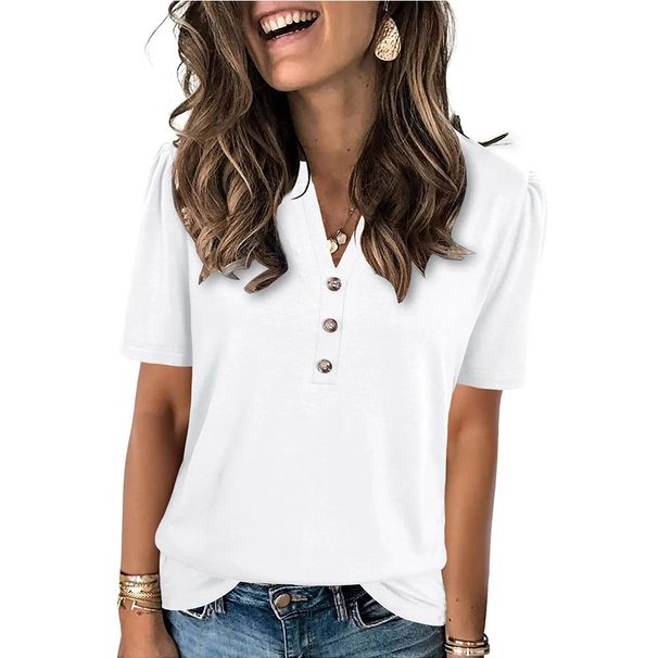 2025 New Product Cross-Border Women's Tops Summer Short-Sleeve Casual Shir Fashionable Loose Solid Color_ecoleips.com