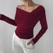 Off-Shoulder Long Sleeve Blouse – Slim Fit Pure Color Work-To-Weekend Top For Women (Black/Burgundy/Red/White)_ecoleips.com