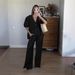Women's Clothing Sweet Atmosphere Pure Color V Neck Bubble Short Sleeve Lace Up Trousers Suit_ecoleips.com