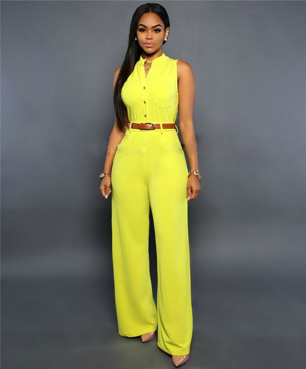 Women's Clothing Sexy Stand Collar Women's Jumpsuit Independent Standing Single Breasted High Waist Hip Wide Leg Pants With Belt_ecoleips.com