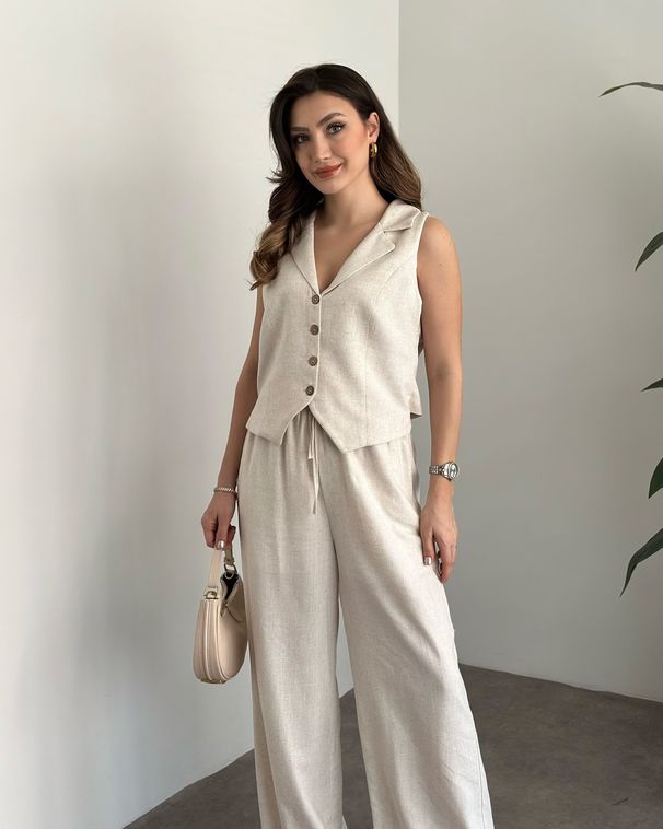 Breathable Linen Cotton Sleeveless Vest & Pants Set - Casual Summer Outfit For Women_ecoleips.com