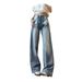 American-style High Street Loose Straight-leg Jeans For Petite Women, With A Stylish Design, Washed Blue, High-waisted,_ecoleips.com