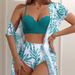 Maple Leaf Print High-Waisted Bikini Swimsuit Women's Slimming Mesh Jacket Triangle Top New_ecoleips.com