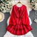 Women's Sexy Hollow out Tie Waist round Neck Chiffon Dress Sweet Heart Ruffle Skirt Versatile Breathable New 2026_ecoleips.com