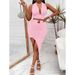 Women's New Solid Color Halter Deep V Tank Top Irregular Bodycon Skirt Set_ecoleips.com