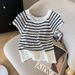 Women's Clothing Women's Summer Striped Top Style Ice Silk Knitwear Short Sleeved Hollowed Out Fashion T-Shirt_ecoleips.com
