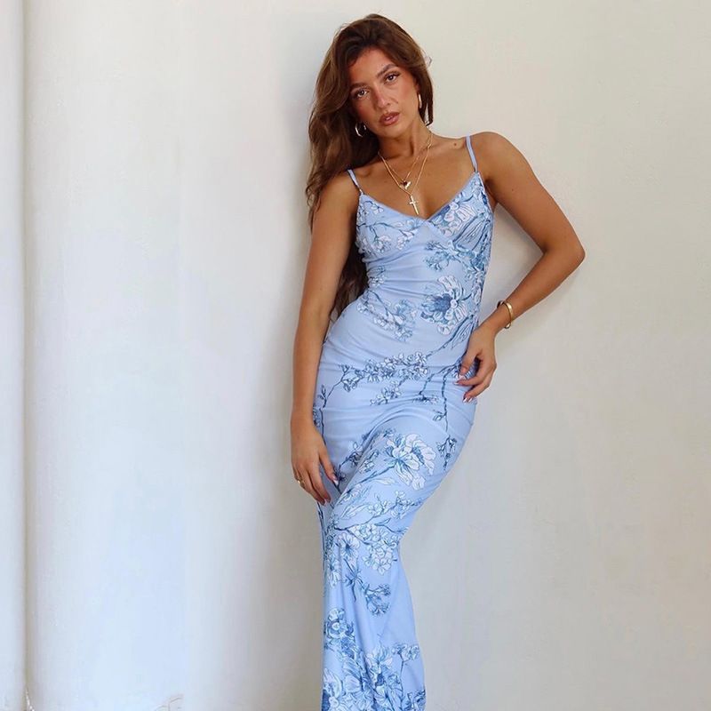 Women's Clothing Fashion Style Holiday Leisure Slim Print Design Sling Dress Female_ecoleips.com
