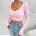 Voya Hot Selling Women's Clothing, Sweet And Spicy Pure Desire Style T-shirt For Spring And Summer, U-neck Slim Fit, Figure Enhancing Long Sleeved Top_ecoleips.com