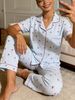 Women Pajamas Button Down Collar Short Sleeve Long Pants 2 Piece Set Spring Summer Cute Cherry Gingham Homewear_ecoleips.com