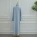 Voya Große Größen Muslim Modest Spitzenbesatz Zwei Teile Set – Langarm Cardigan & Kleid Mit V-Ausschnitt Chiffon Abaya (Hellblau)_ecoleips.com