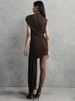 Mozision Irregular Draped Ruched Sexy Mini Dress For Women Elegant Turtleneck Sleeveless High Waist Pleated Club Party Dress_ecoleips.com