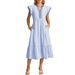 Women's V-Neck Striped Maxi Dress Summer Boho Beach Dress Soft Polyester Flowy Comfortable Fit with Flutter Sleeves_ecoleips.com