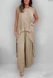 K Women's Round Neck Solid Color Sleeve Top Pleated Straight Leg Pants Set Two-piece Set_ecoleips.com