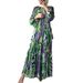 Women's Clothing Round Neck Personalized Printing With Belt Long Elegant Dress_ecoleips.com