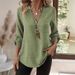 Aria Basics Aria Basics 2025 Spring/Summer European And American Cross-Border Trade New Women's Casual Loose Plus Size V-Neck Solid Color Shirt_ecoleips.com