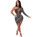 Women's fashion sexy nightclub hot diamond one-shoulder slope collar hollow backless irregular dress_ecoleips.com