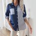 Effortless Elegance: Women's Loose-Fit Striped Color-Block Shirt With Short Sleeves For Casual & Office Wear_ecoleips.com