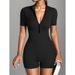 European And American Style Independent Station Women's Short Sleeve Jumpsuit Zipper Front Sports Yoga Pattern_ecoleips.com