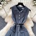 Salt Style Women's Sleeveless Collared Dress Slimming Waist Cinching Pleated Skirt Elegant Fitted Summer Outfit for Commuting_ecoleips.com