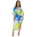 Women's Clothing Print Sexy V Neck Side Slit Skirt Suit New_ecoleips.com
