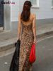 Weird Puss Leopard Print Dress Woman Summer Sexy Swing Collar Spaghetti Straps Backless Ruffles Party Clubwear Skinny Vestidos_ecoleips.com