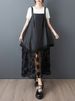 Lace Patchwork Floral Vintage Strap Dresses For Women 2025 Summer New Sleeveless Casual Loose Midi Dress Fashion Elegant Clothes_ecoleips.com