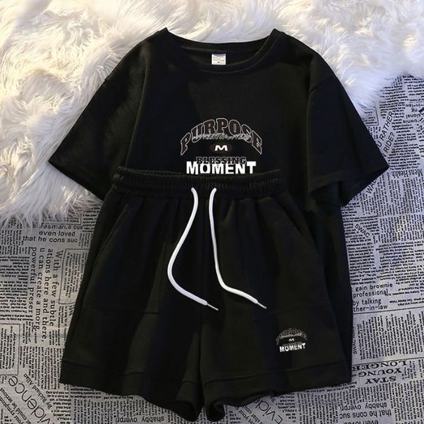 Women's Casual Letter Print Shorts & T-Shirt Lounge Set - Loose Fit Comfy Two Piece Outfit For Home, Travel, Streetwear_ecoleips.com