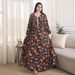 Women's Clothing Large Size Women's V Neck Dress Diamond Fashion Printed Southeast Asian Robe Long Skirt_ecoleips.com