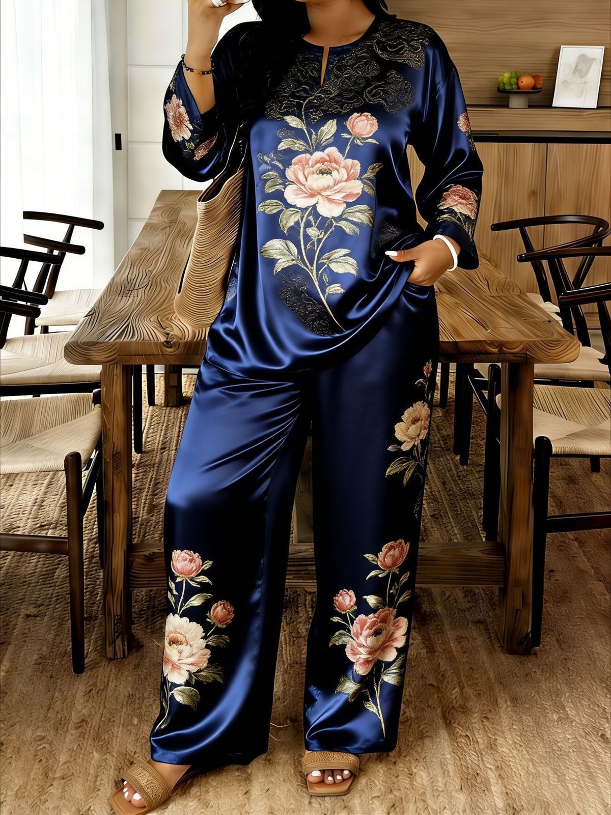 Women's round Neck Printed Casual Sports Set Long Sleeved Trousers Spring Autumn Clothing_ecoleips.com