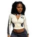 European And American New Fashion Women's Stand Up Collar Splicing Tight Youth Beautiful Top Set_ecoleips.com