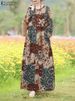 ZANZEA Women O Neck Robes Vintage Holiday Casual Loose Paisley Printed Long Vestidos Long Sleeve Autumn 2024 Cotton Maxi Dress_ecoleips.com