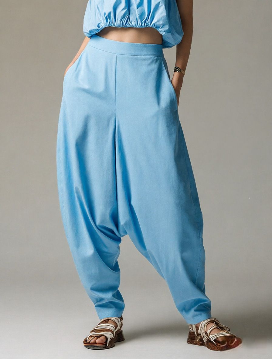 Women's High-Waisted Loose-Fitting Casual Long Pants Drape Detail Style Fashion Outerwear_ecoleips.com