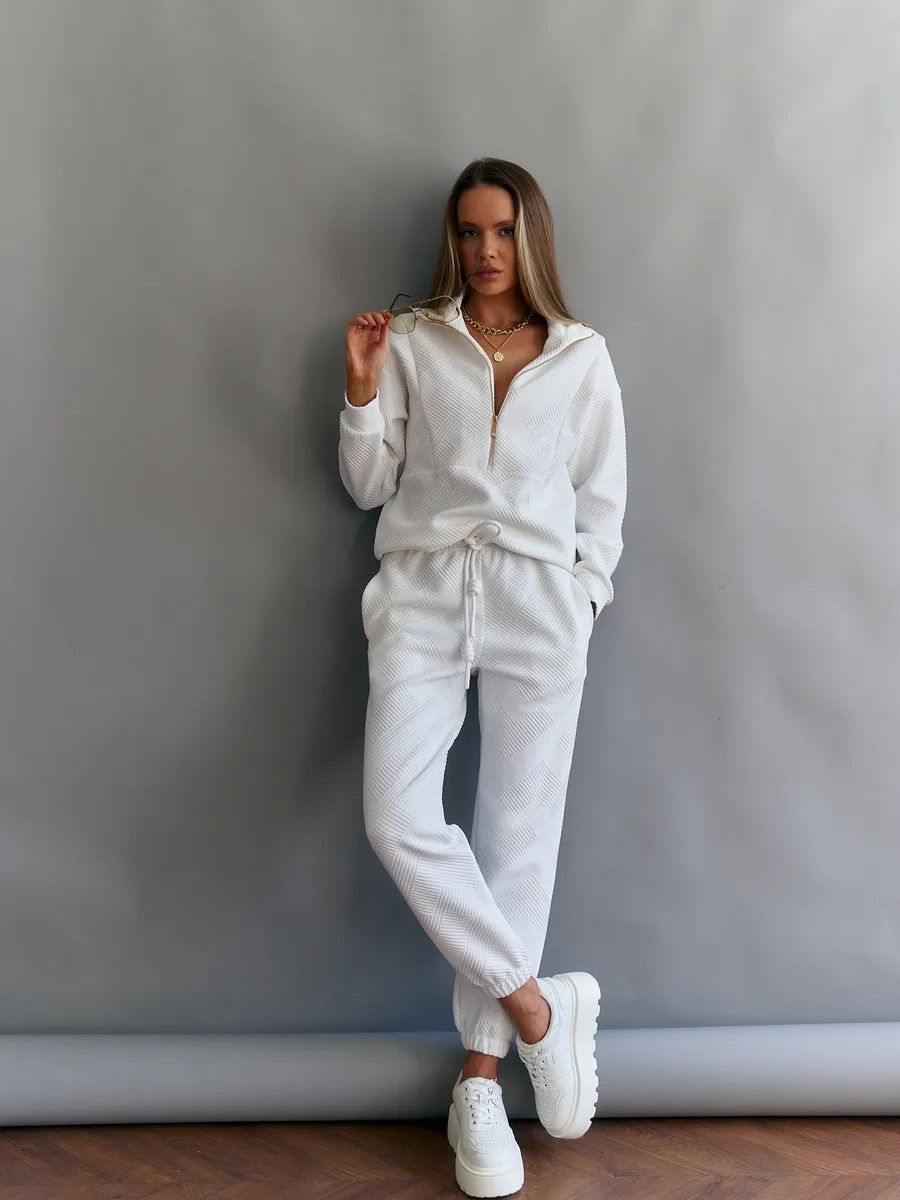 Women’s Long-Sleeve Zip-Up Top & Lace-Up Trousers Set – Casual Solid Color Two-Piece Outfit (S-XL, Apricot/Black/White)_ecoleips.com