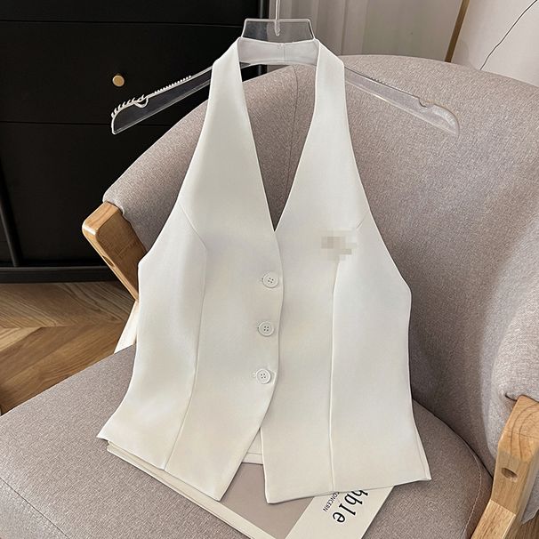 Spicy Women's V Neck Halter Vest 2024 Spring New Style Commuting Mature And Stylish Light Luxury High End Blazer_ecoleips.com