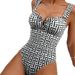 Women's Fashionable Printed One Piece Swimsuit Ruffled V Neck Double Shoulder Straps Beach Vacation Swimwear_ecoleips.com