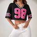Sexy V Neck Top for Women Loose Fitting Short Sleeved Number 98 Print Color Blocking American Style Trendy Clothing_ecoleips.com