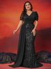 Elegant Plus Size Sequin Embellished V-Neck Short Sleeve Cocktail Party Dress For Women_ecoleips.com