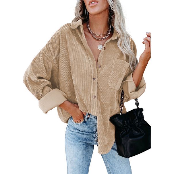 Women's Clothing New Autumn And Winter Women's Shirt Solid Color Lapel Corduroy Casual Jacket_ecoleips.com