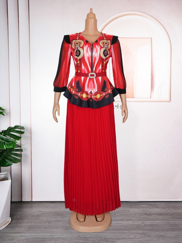 Elegant Two-Piece Dress Set – Flowy Plus-Size Tunic & Skirt Outfit For Women_ecoleips.com