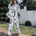 European And American Women's New Fashion Printed Loose Top Lace-up High Waist Wide Leg Pants Two-piece Set_ecoleips.com