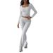 Autumn/Winter Solid Color Casual Knit Long-Sleeved Top & Yoga Pants Set_ecoleips.com