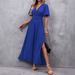 Elegant And Graceful Flutter Sleeve Back Waist Wrapped High Slit Long Dress For Women_ecoleips.com