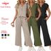 Women's Casual V-Neck Button-Down Short Sleeve Top With Wide-Leg Cropped Pants Set - Comfortable Loungewear & Office Wear Outfit_ecoleips.com
